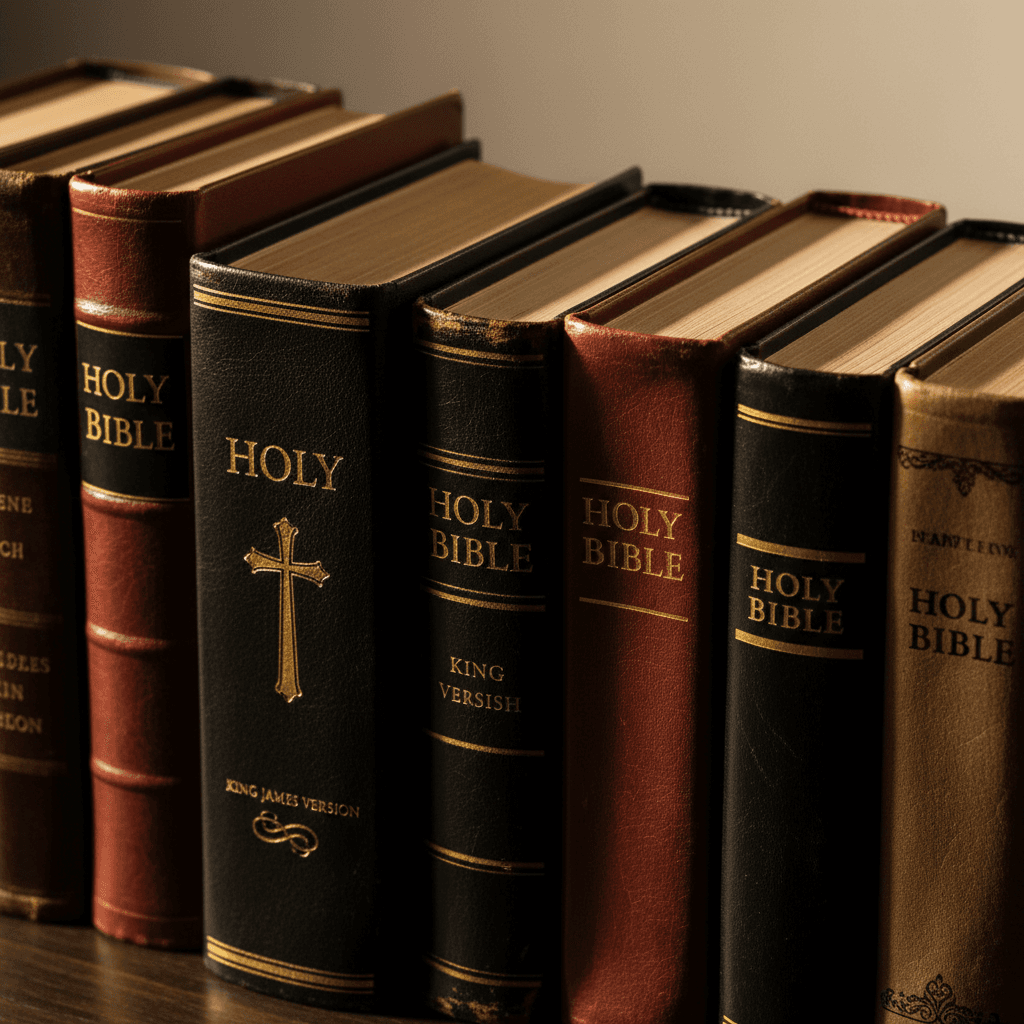 Collection of different Bible versions showing translation variations